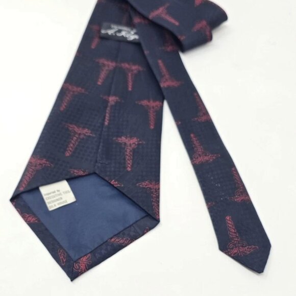 Designs by A. Rogers men blue red medical necktie Caduceus - Picture 4 of 5